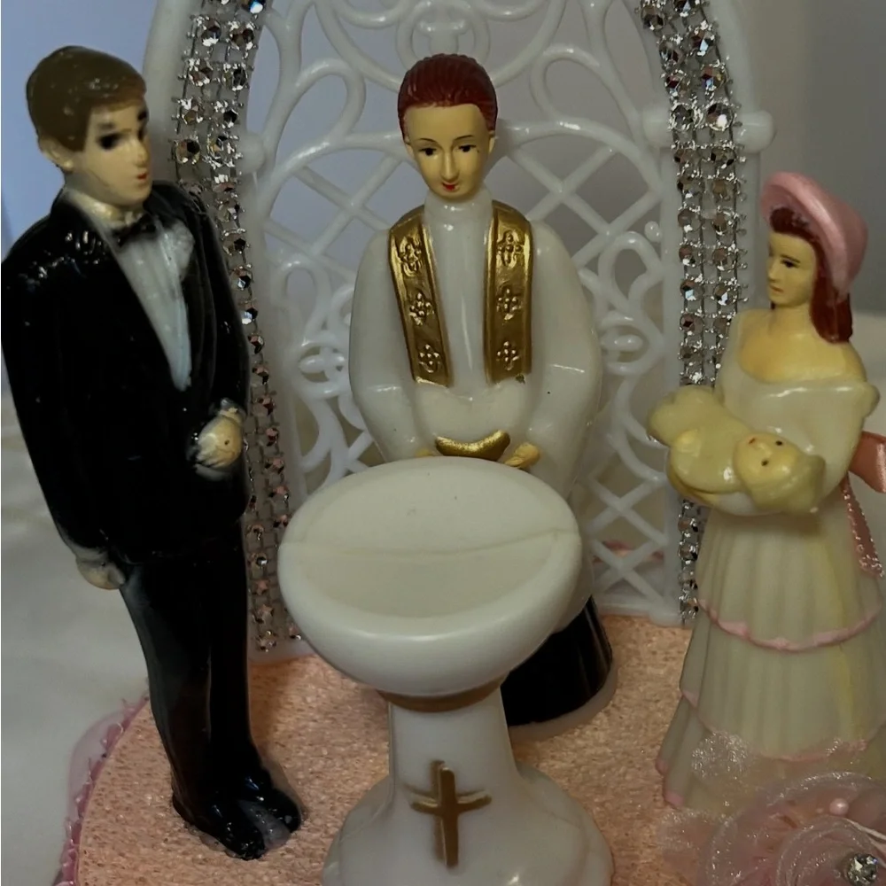 Graceful Pink and White Religious Cake Topper